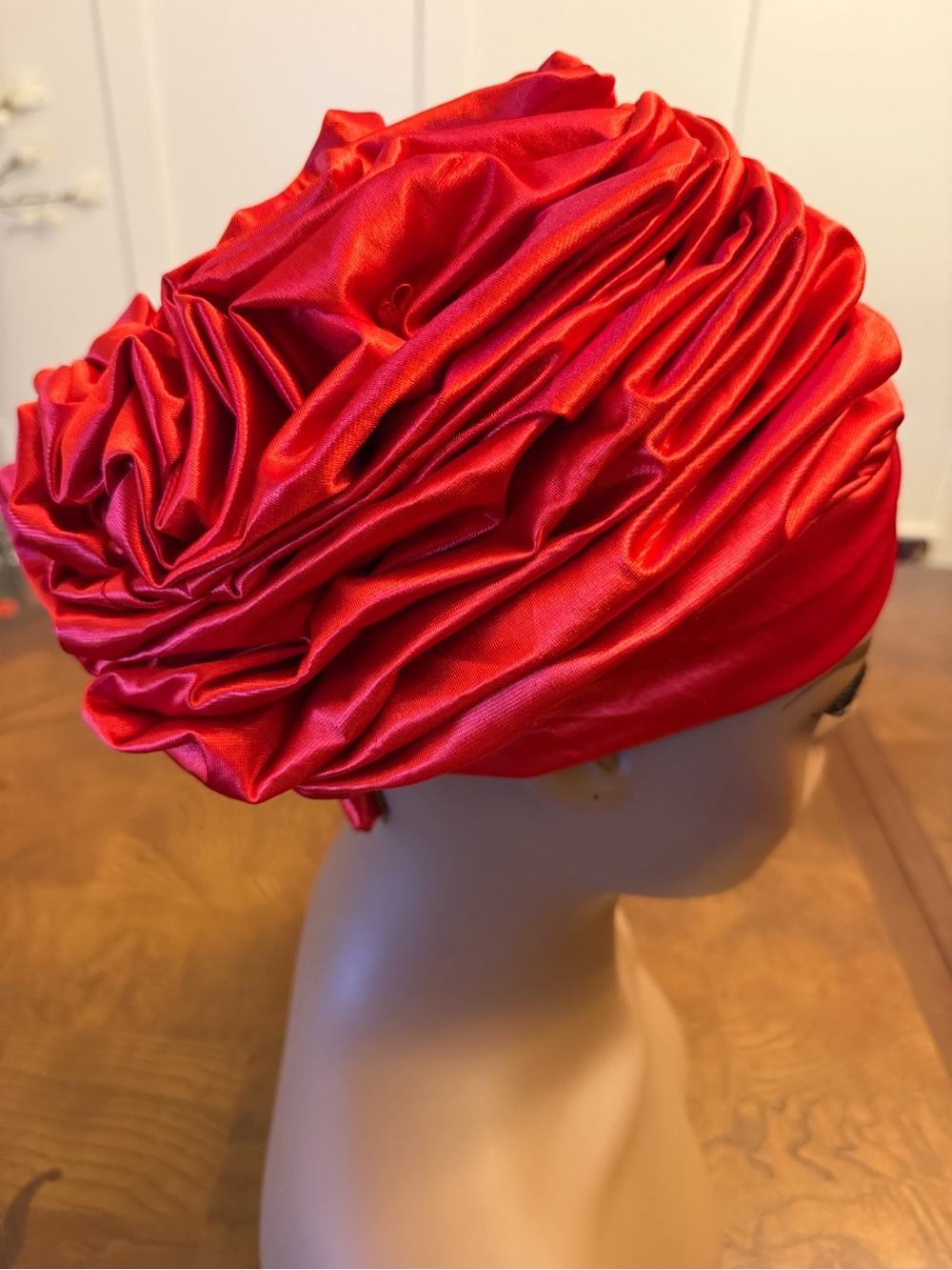 Red Textured Damask Headwrap Turban